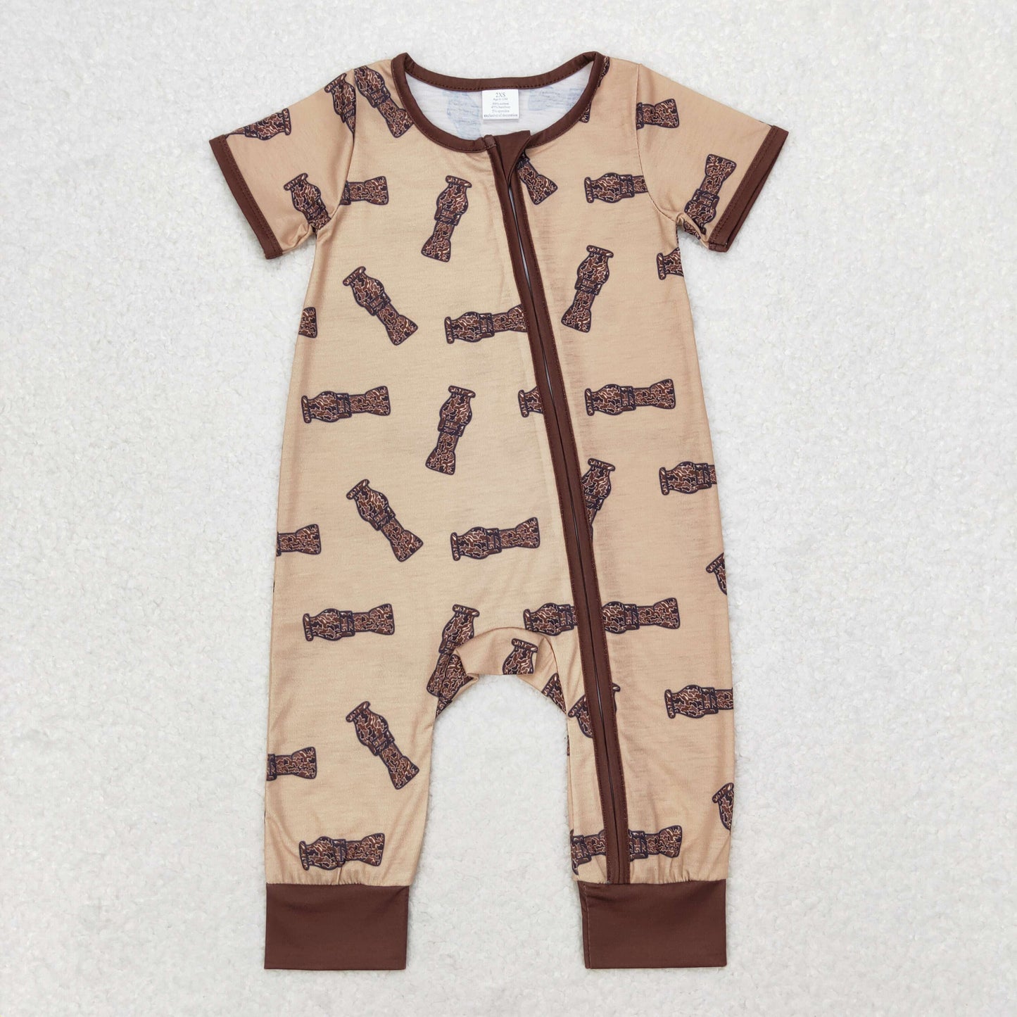 bamboo RTS no moq SR1900 Modal Camouflage Bottle Brown Zipper Short Sleeve Bodysuit