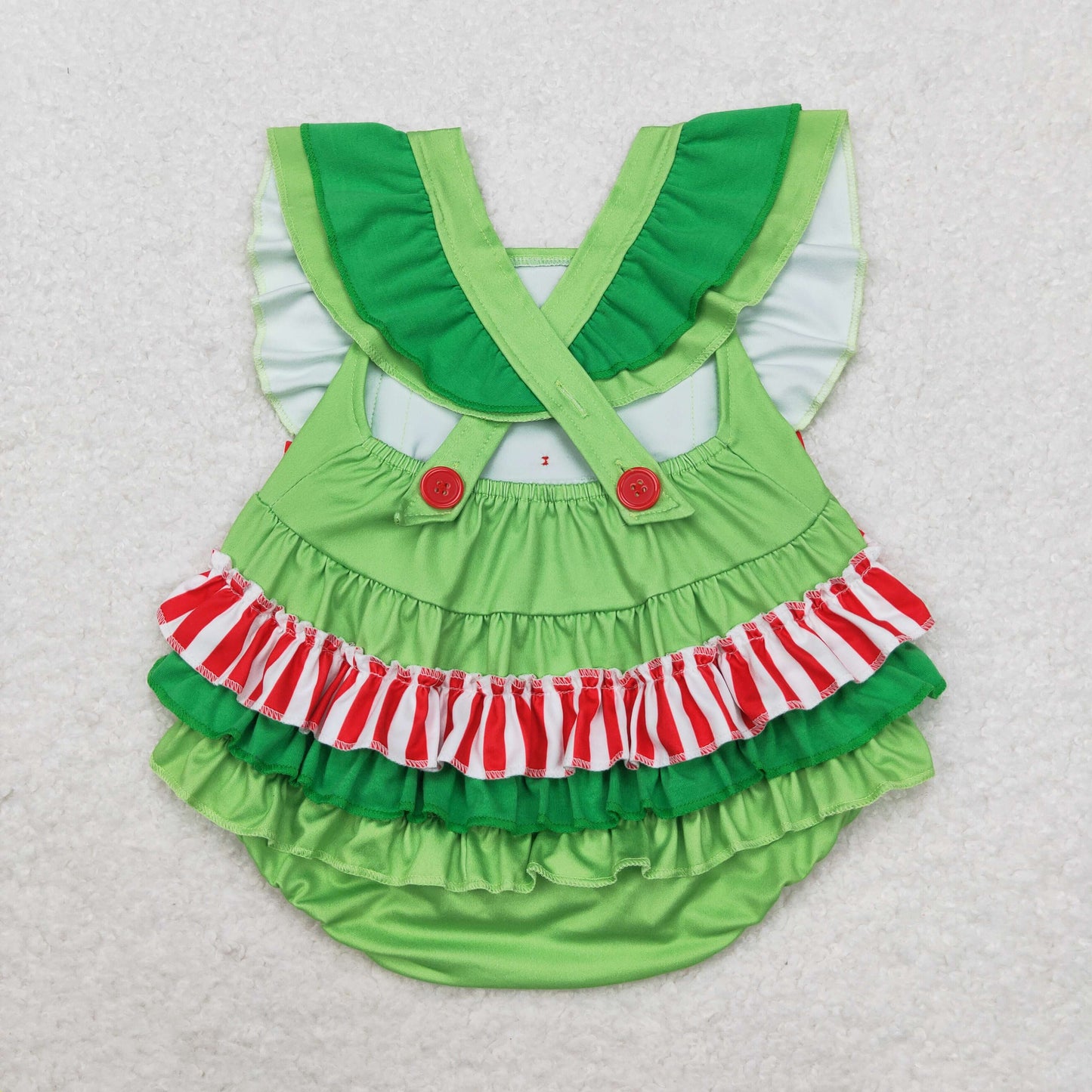 RTS no moq SR1912 Heart Red and White Striped Bowknot Green Lace Vest Bodysuit
