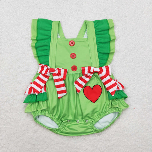 RTS no moq SR1912 Heart Red and White Striped Bowknot Green Lace Vest Bodysuit