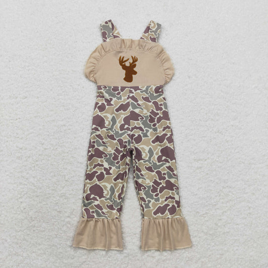 RTS no moq SR1914 Embroidered deer head lace camouflage sleeveless suspender jumpsuit