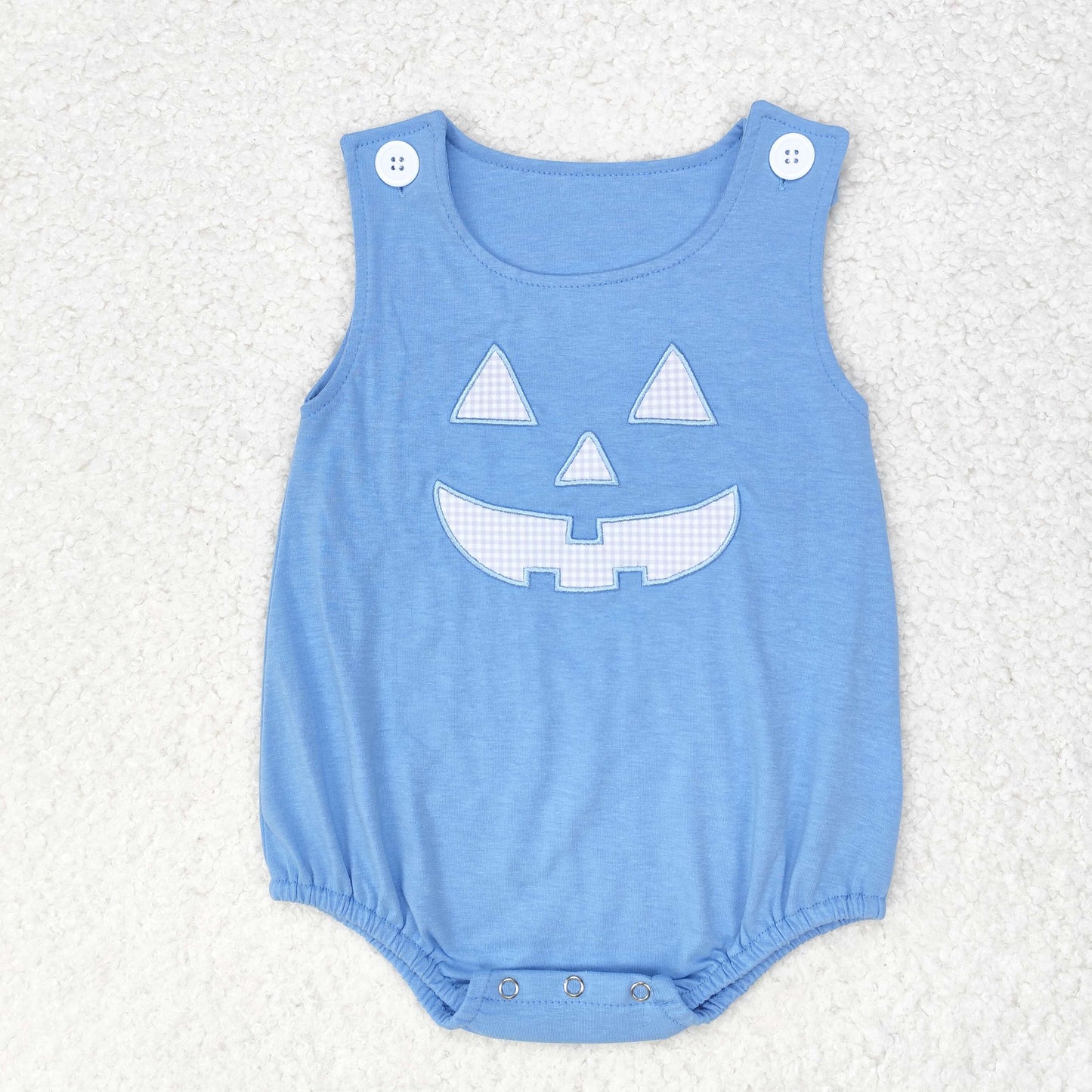 RTS no moq SR1926 Embroidered Halloween smiley face blue vest jumpsuit