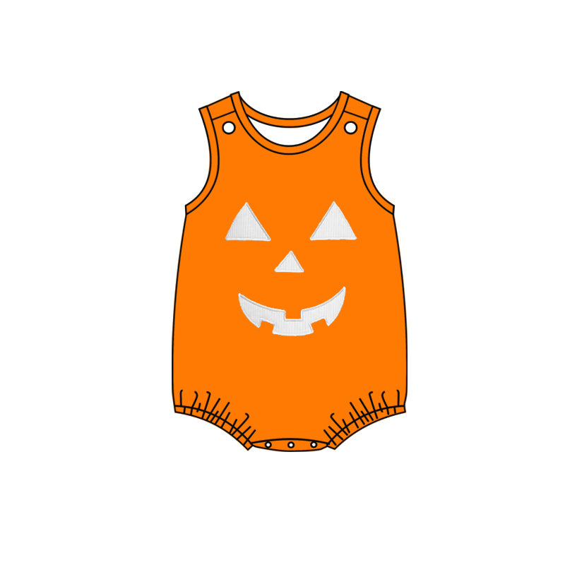 no moq sales SR1937 baby boys clothes Halloween pumpkin sleeveless Romper-2024.7.18