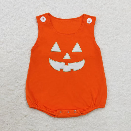 RTS no moq SR1937 Embroidered Halloween smiley face orange vest bodysuit