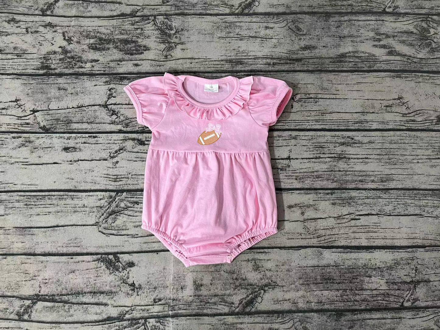 no moq sales SR1945 pre-order baby girls clothes embroidery rugby pink short Sleeve Romper