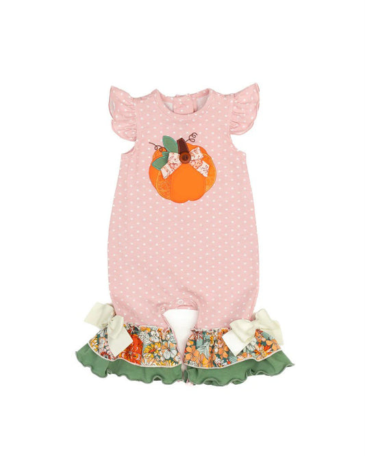 no moq sales SR1947 pre-order baby girls clothes pumpkin orange flying sleeve Romper-2024.8.9