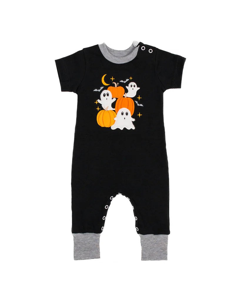 no moq sales SR1950 pre-order baby boys clothes pumpkin ghost black short sleeve Romper-2024.8.9