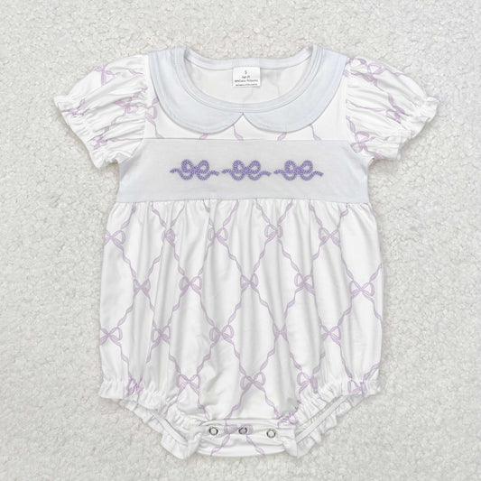 RTS NO MOQ ETA 5/7days arrived SR1968 Embroidered purple bow pattern short-sleeved baby collar bodysuit