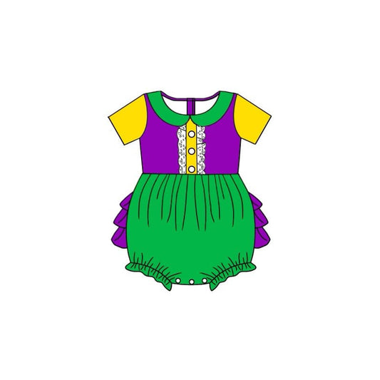 no moq sales SR2035 pre-order baby girls clothes purple green and yellow short sleeve Romper-2024.10.8