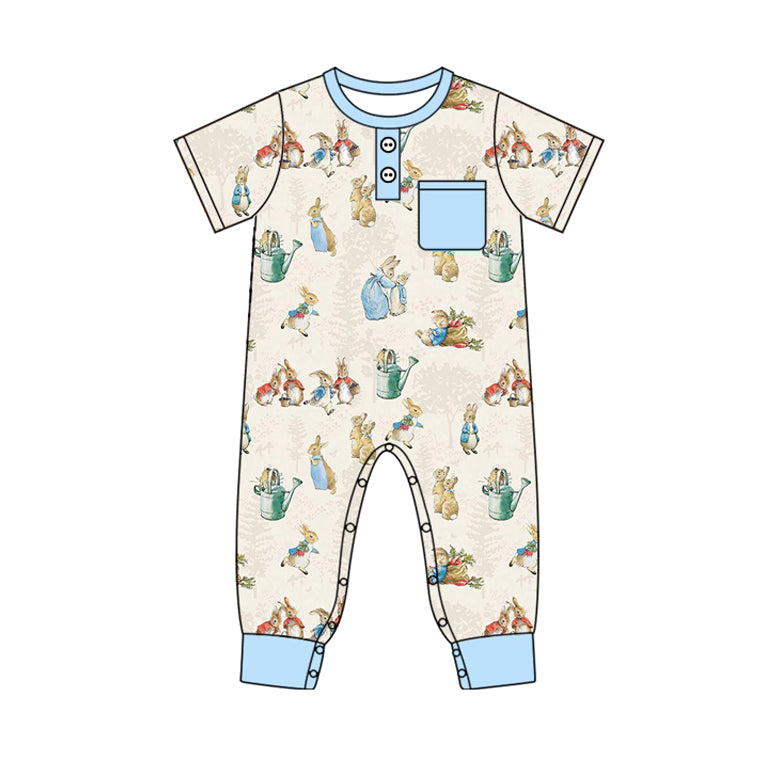 no moq sales SR2043 pre-order baby boy clothes blue short sleeve Romper-2024.10.9