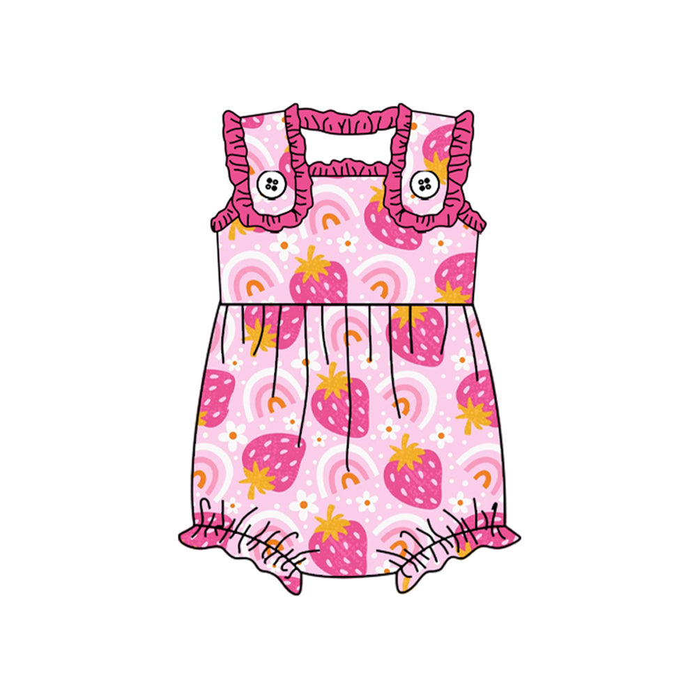 no moq sales SR2050 pre-order baby girls clothes strawberry pink sleeveless Romper-2024.10.11