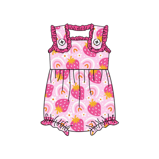 no moq sales SR2050 pre-order baby girls clothes strawberry pink sleeveless Romper-2024.10.11