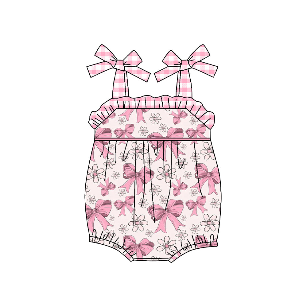 no moq sales SR2051 pre-order baby girls clothes bow pink suspender Romper-2024.10.11