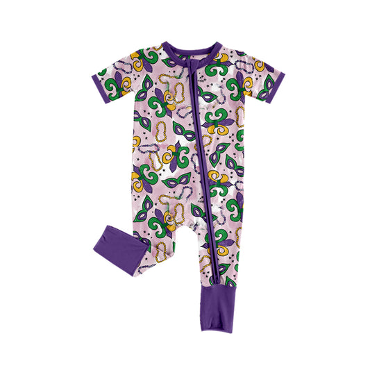 no moq sales SR2052 pre-order baby girls clothes MARDI GRAS short sleeve Romper-2024.10.11