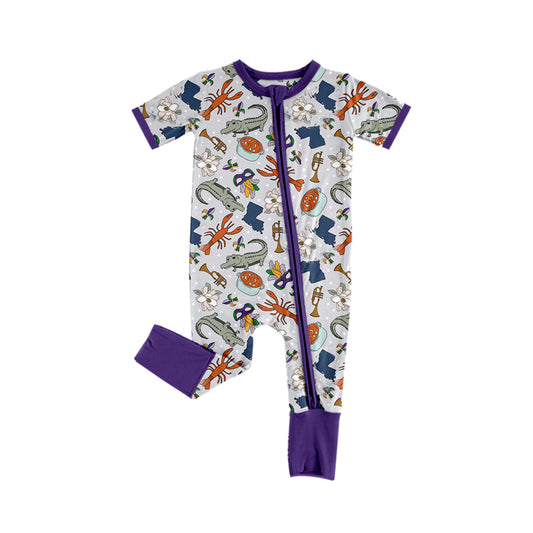 no moq sales SR2053 pre-order baby girls clothes MARDI GRAS short sleeve Romper-2024.10.11