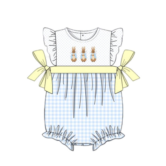 no moq sales SR2055 pre-order baby girls clothes easter yellow flying sleeve Romper-2024.10.12