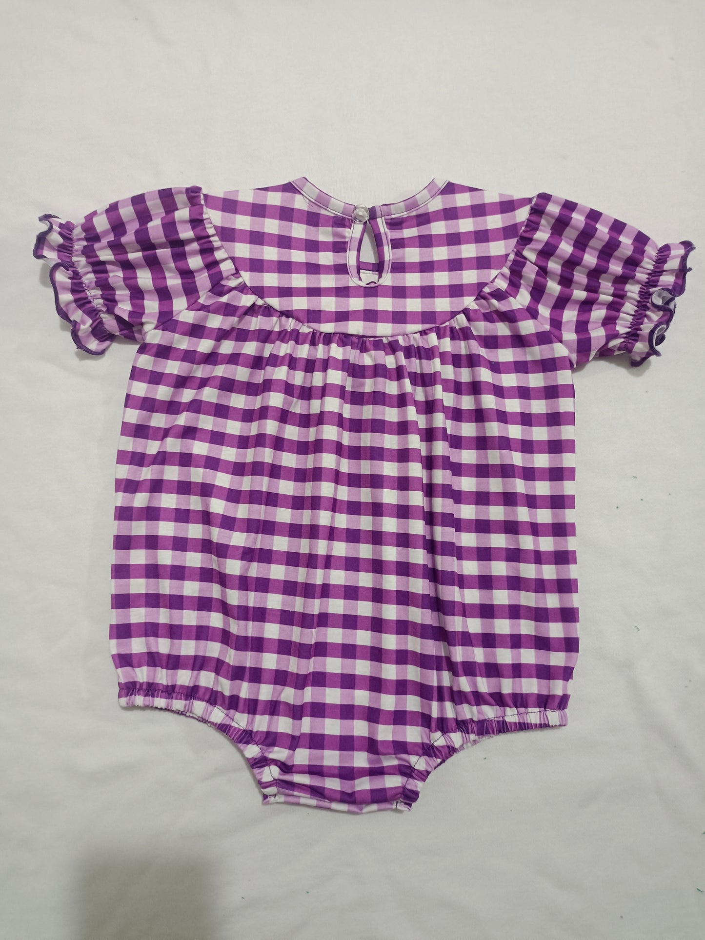 no moq sales SR2060 pre-order baby girls clothes mardi gras purple short sleeve Romper