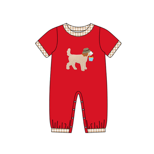 no moq sales SR2062 pre-order baby boys clothes puppy red short sleeve Romper-2024.10.15