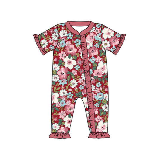 no moq sales SR2067 pre-order baby girls clothes floral short sleeve Romper-2024.10.15