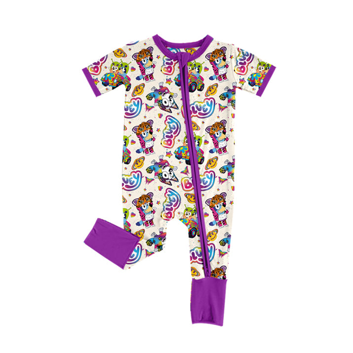 no moq sales SR2076 pre-order baby boys clothes cartoon dog purple short sleeve Romper-2024.10.17