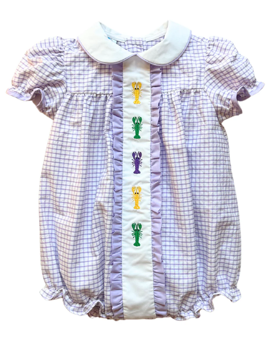 no moq sales SR2077 pre-order baby boys clothes Mardi gras crayfish purole short sleeve Romper-2024.10.17