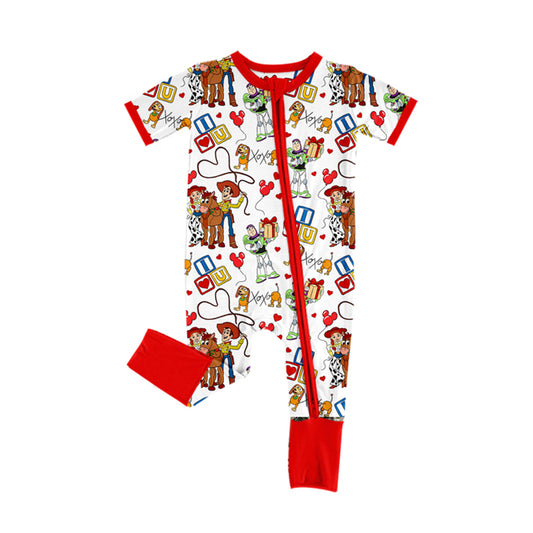 no moq sales SR2078 pre-order baby boys clothes toy story red short sleeve Romper-2024.10.17