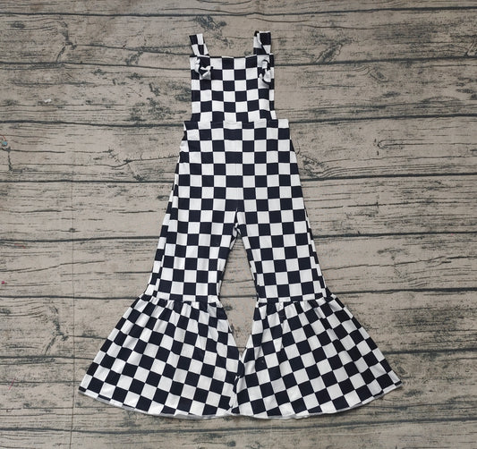 NO MOQ sales SR2111 pre-order baby girls clothes black and white plaid suspender jumpsuit