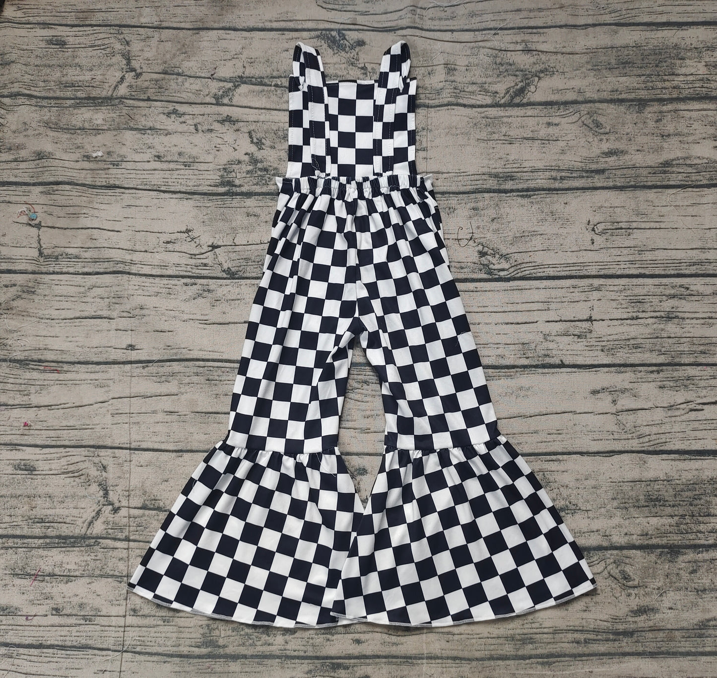 NO MOQ sales SR2111 pre-order baby girls clothes black and white plaid suspender jumpsuit