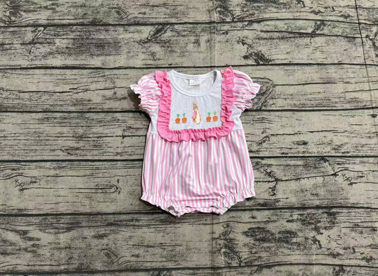 no moq sales SR2144 pre-order baby girls clothes embroidery easter rabbit pink short sleeve Romper