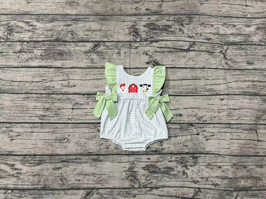 no moq sales SR2184 pre-order baby girls clothes embroidery flying sleeve Romper