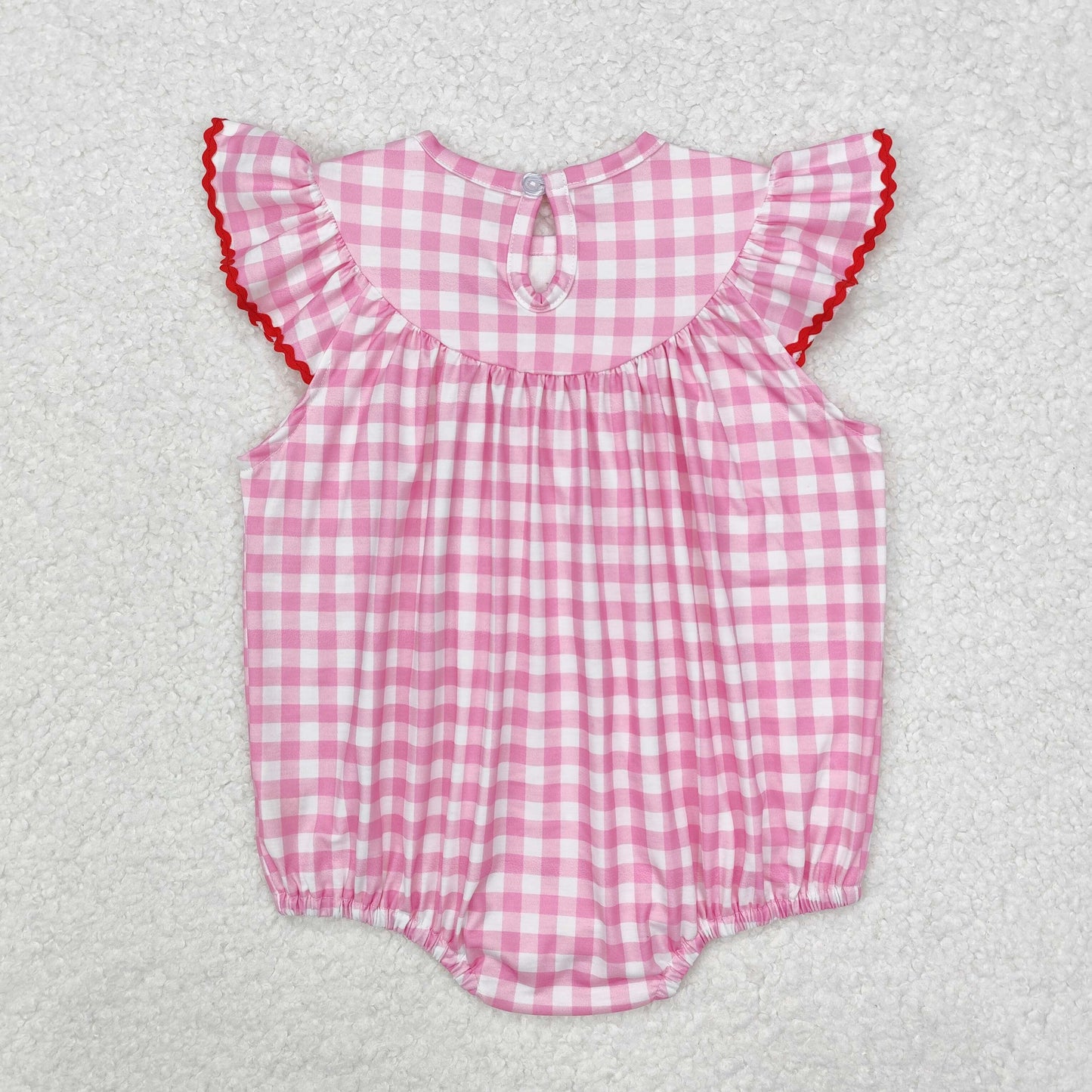 RTS NO MOQ ETA 5/7days arrived SR2214 Embroidered Valentine's Day heart bow pattern pink plaid vest jumpsuit