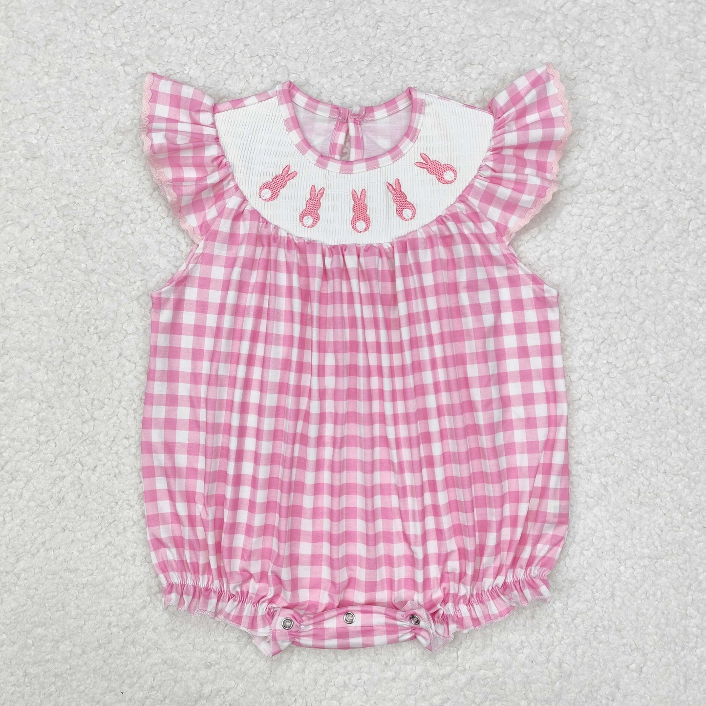 RTS NO MOQ ETA 5/7days arrived SR2215 Embroidered Easter bunny pink plaid vest jumpsuit