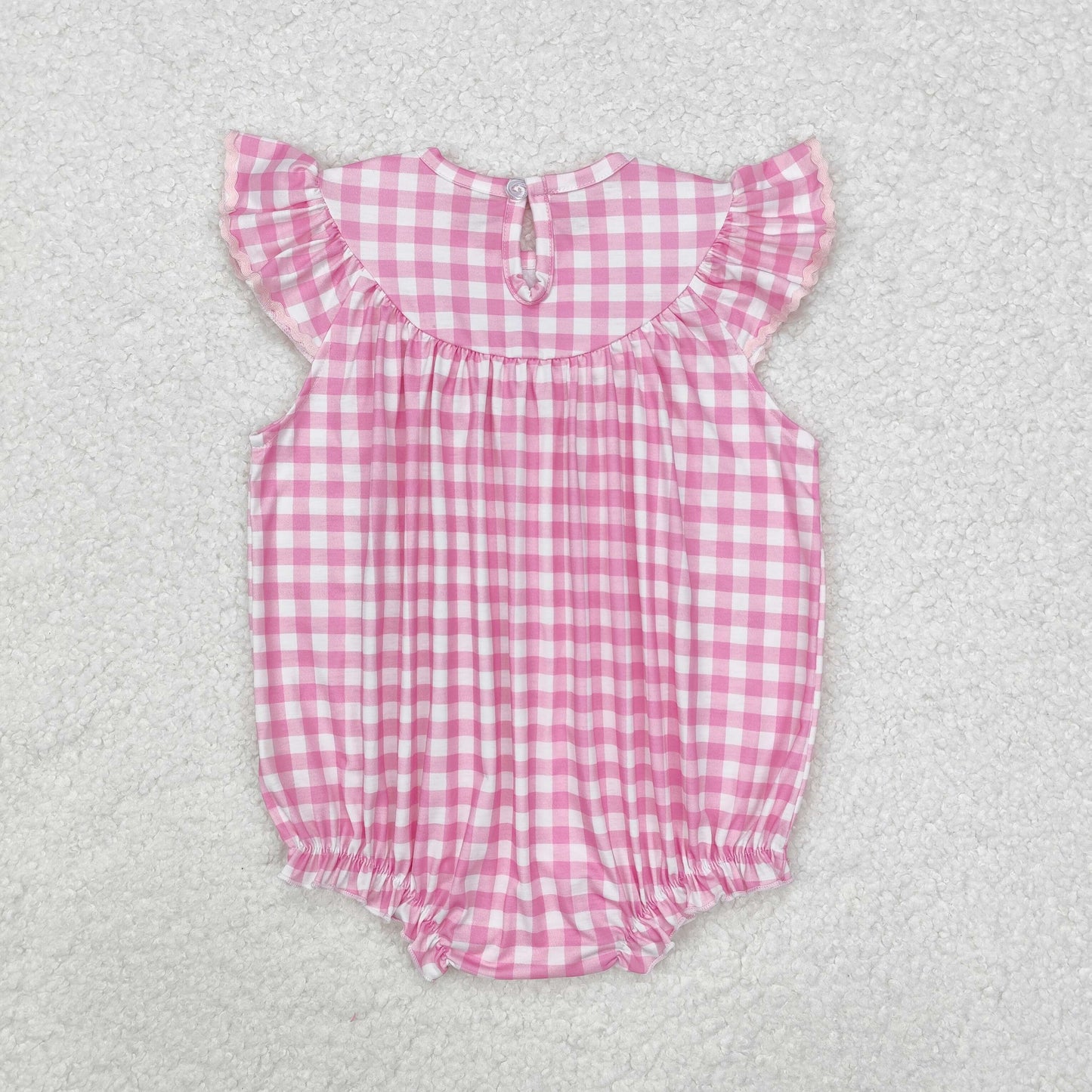 RTS NO MOQ ETA 5/7days arrived SR2215 Embroidered Easter bunny pink plaid vest jumpsuit