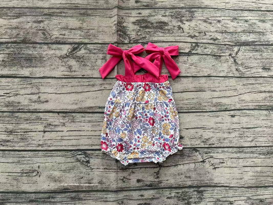 no moq sales SR2277 pre-order baby girls clothes floral pink suspender Romper