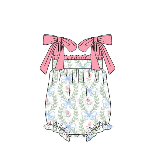 no moq sales SR2278 pre-order baby girls clothes floral pink suspender Romper-2024.11.16