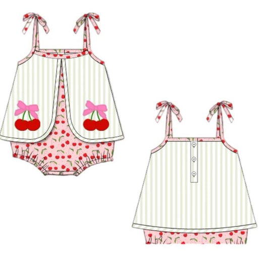 no moq sales SR2279 pre-order baby girl clothes cherry suspender Romper-2024.11.18