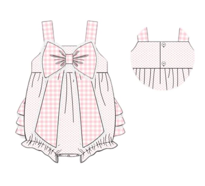 no moq sales SR2280 pre-order baby girls clothes bow pink suspender Romper-2024.11.18