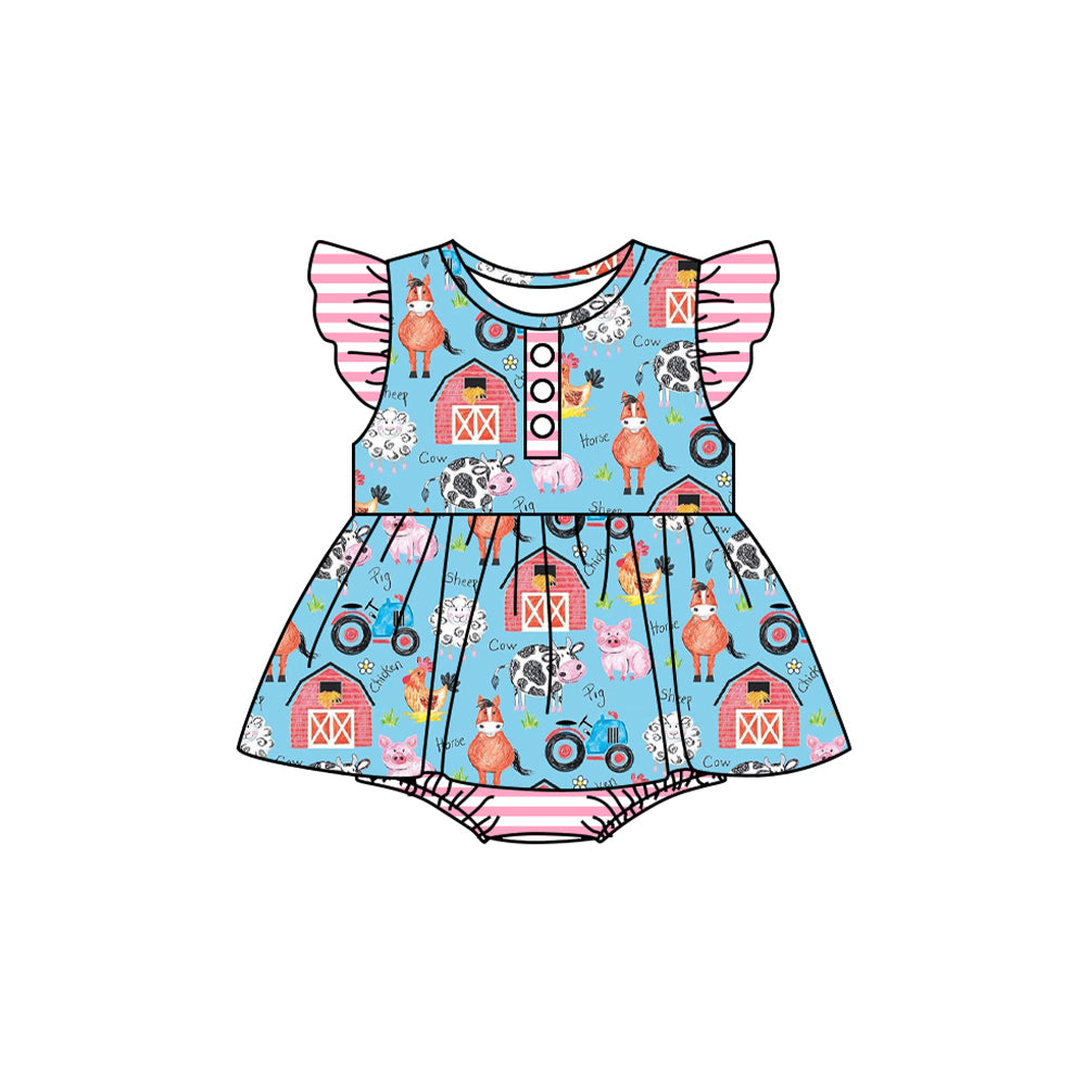 no moq sales SR2282 pre-order baby girls clothes farm flying sleeve Romper-2024.11.18