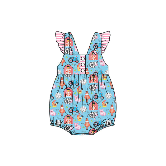 no moq sales SR2283 pre-order baby girls clothes farm flying sleeve Romper-2024.11.18