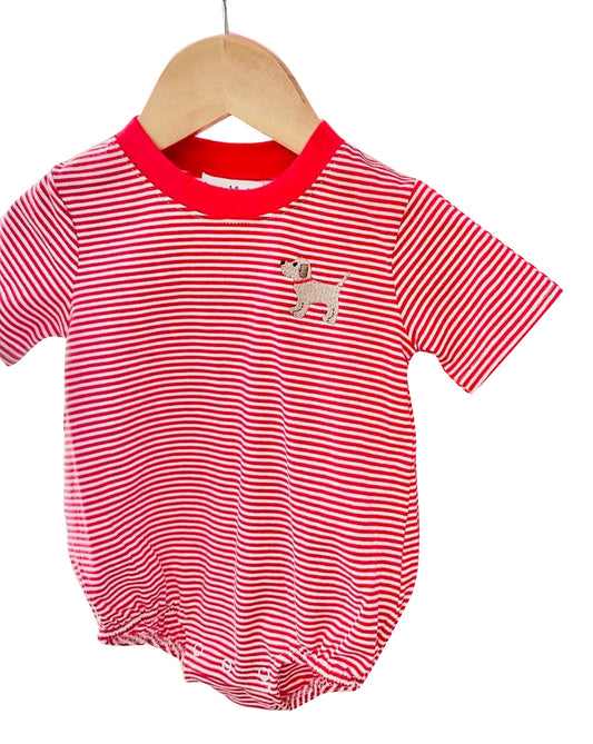 no moq sales SR2286 pre-order baby boys clothes puppy red striped short sleeve Romper-2024.11.18