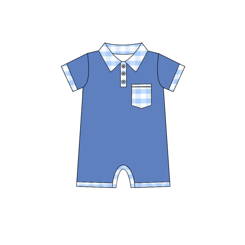 no moq sales SR2297 pre-order baby boys clothes blue short sleeve Romper-2024.11.20