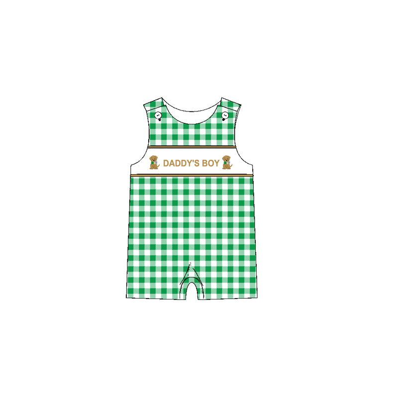 no moq sales SR2301 pre-order baby boys clothes DADDY BOY puppy green vest Romper-2024.11.20