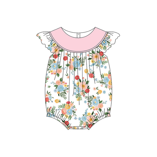 no moq sales SR2305 pre-order baby girls clothes floral pink flying sleeve Romper-2024.11.20