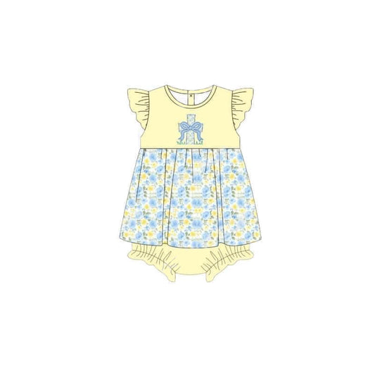 no moq sales SR2306 pre-order baby girls clothes bow floral yellow flying sleeve Romper-2024.11.20