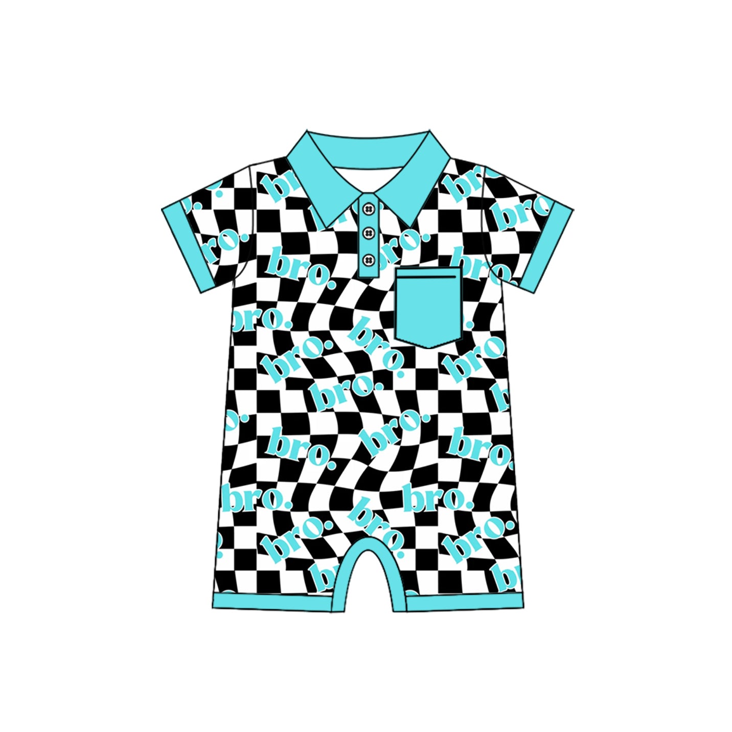 no moq sales SR2315 pre-order baby boys clothes BRO teal short sleeve Romper-2024.11.22