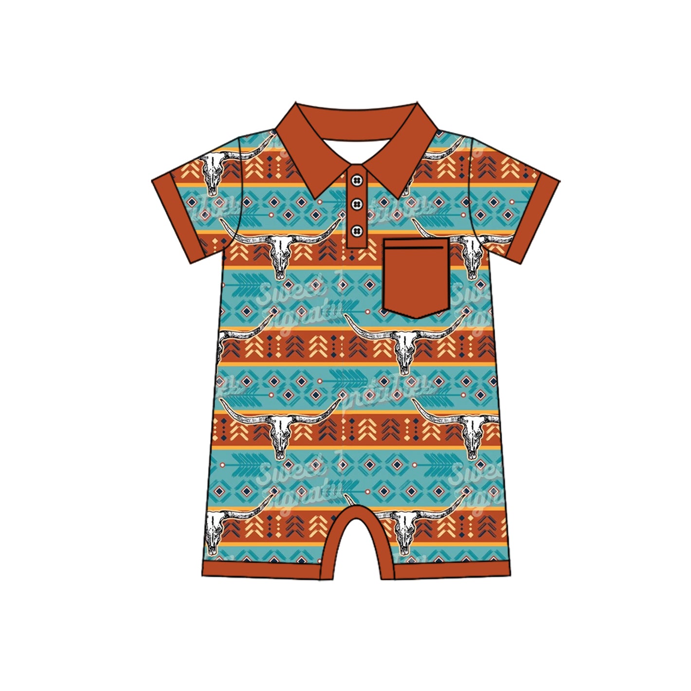 no moq sales SR2319 pre-order baby boys clothes cow head brown short sleeve Romper-2024.11.22