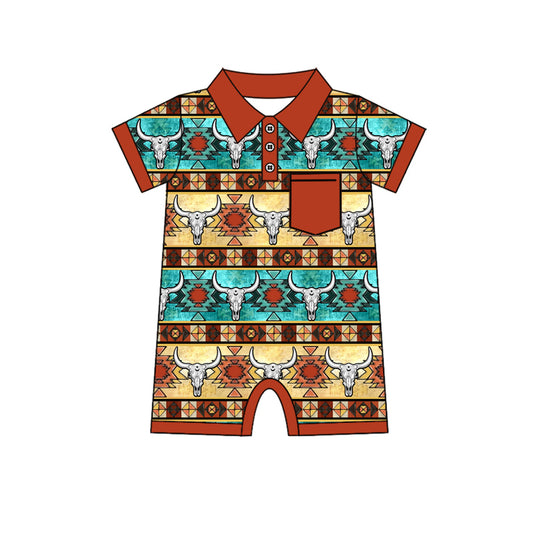 no moq sales SR2322 pre-order baby boys clothes Geometry short sleeve Romper-2024.11.23