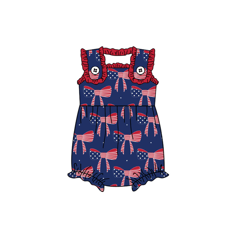 no moq sales SR2327 pre-order baby girls clothes 4th of july bow sleeveless Romper-2024.11.23