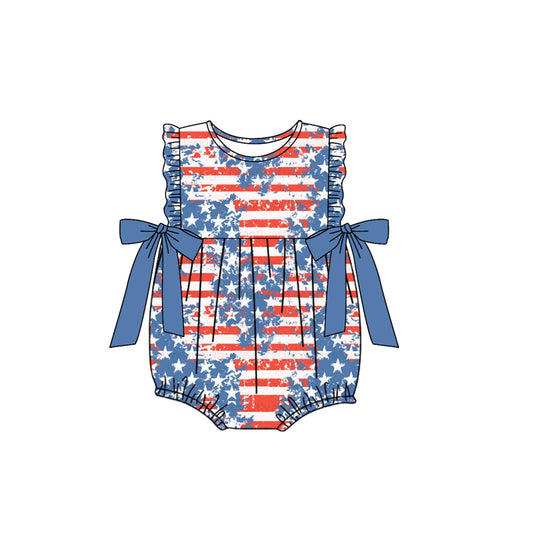 no moq sales SR2329 pre-order baby girls clothes stars blue sleeveless Romper-2024.11.23