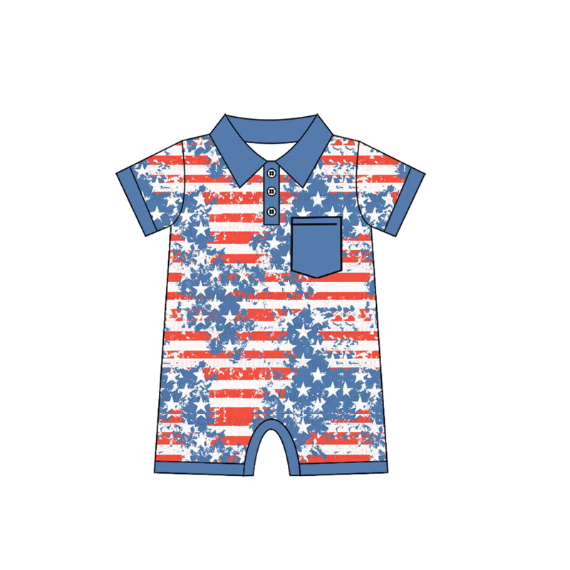 no moq sales SR2330 pre-order baby boys clothes stars blue short sleeve Romper-2024.11.23