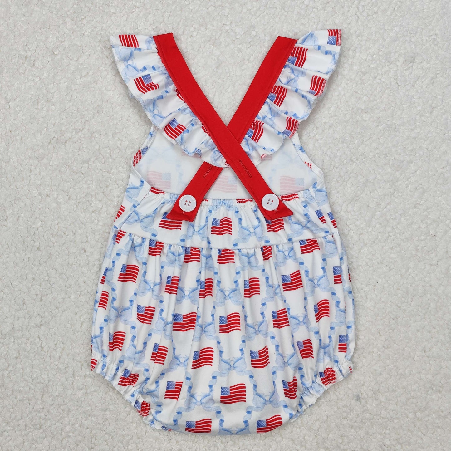 RTS NO MOQ ETA 5/7days arrived SR2331 National Day flag blue bow pattern red pocket vest jumpsuit